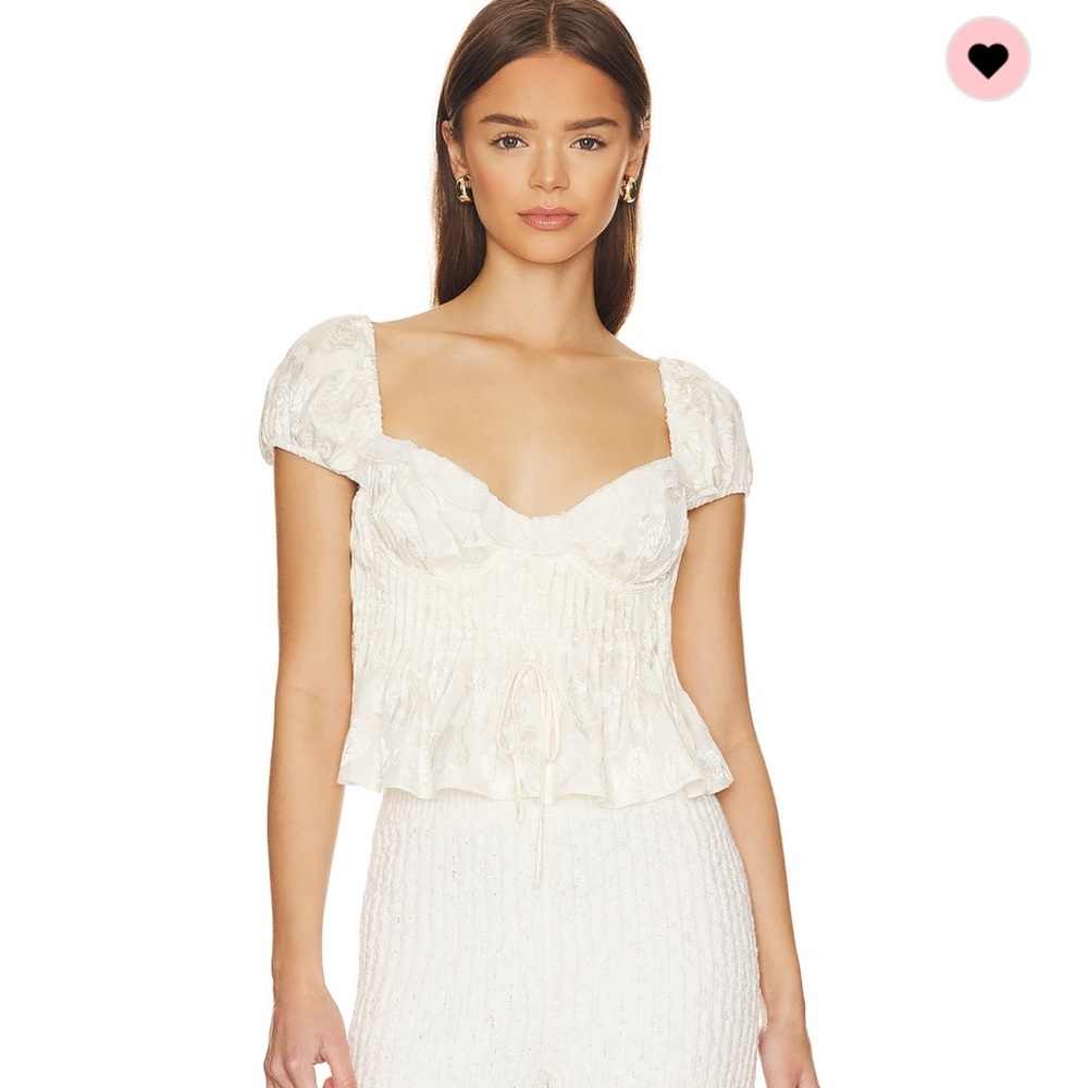For Love & Lemons Cream Lace Peasant Crop Top